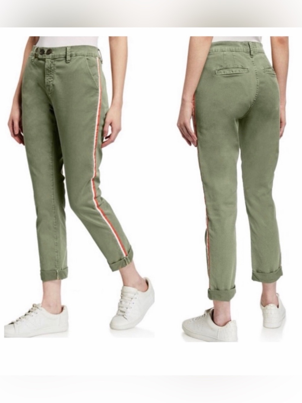 FRAME Le Beau Duo Tape Stripe Chino Pants Olive Sz 27